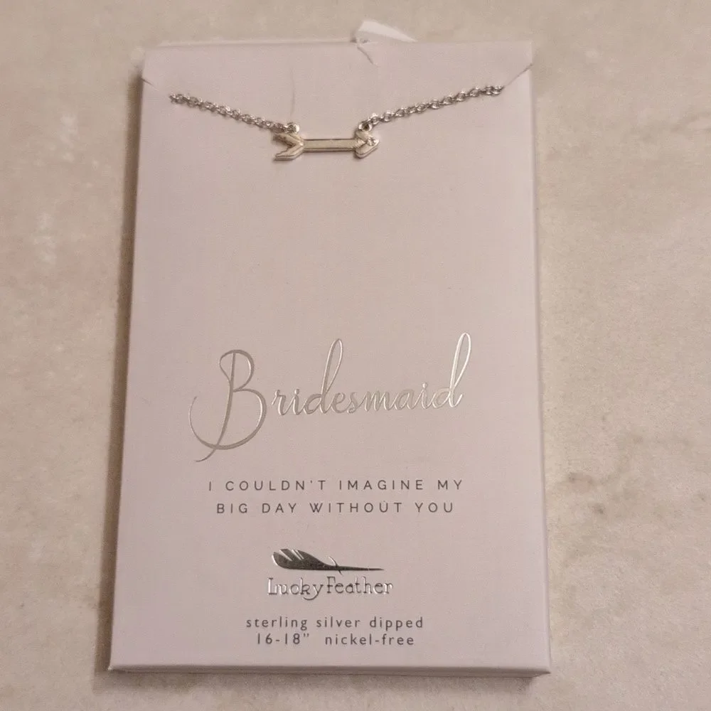 NEW Lucky Feather Brand Bridesmaid Gift Necklace Arrow Rinestone Sterling